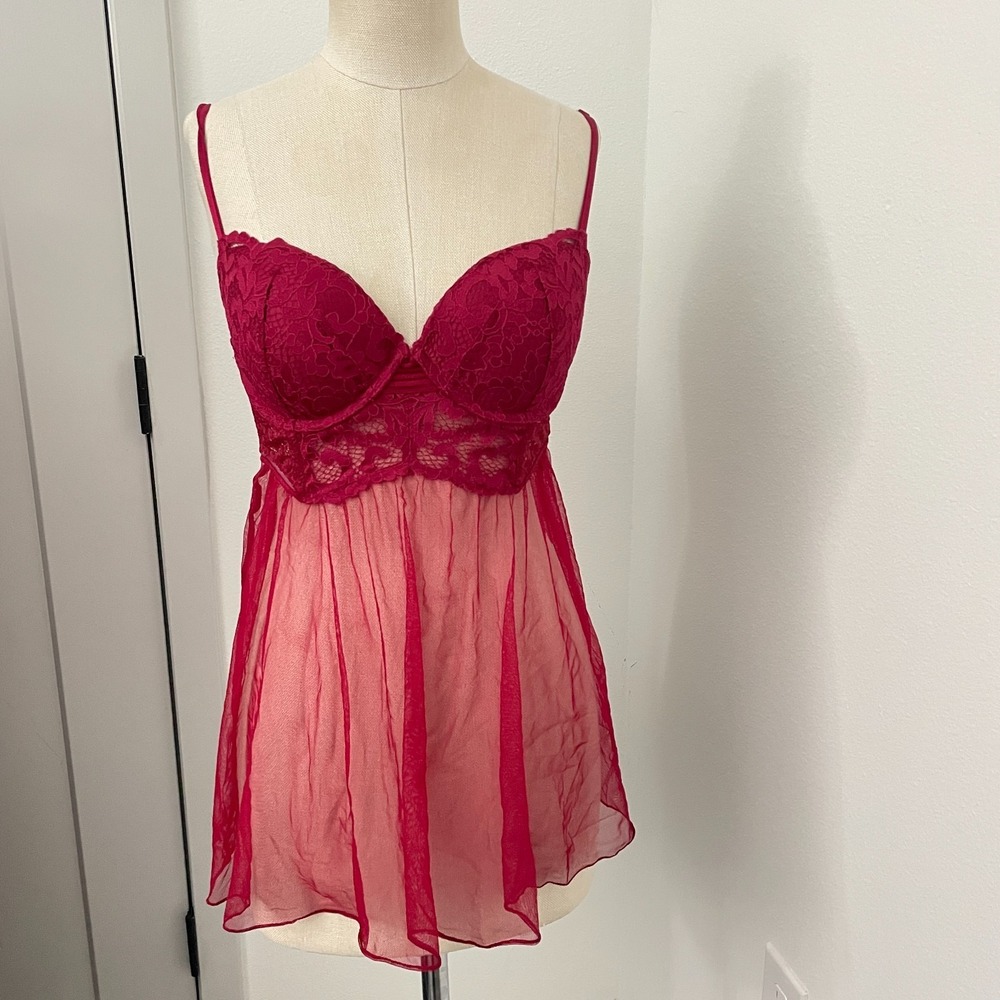 Victoria's Secret Top Women 36C Red Lace Pad‎ Festival Rave Sheer Lingerie Fairy